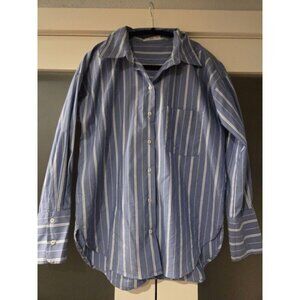 Mango MNG Womens US 6 Blue White Stripe Button Down Shirt 100% Cotton